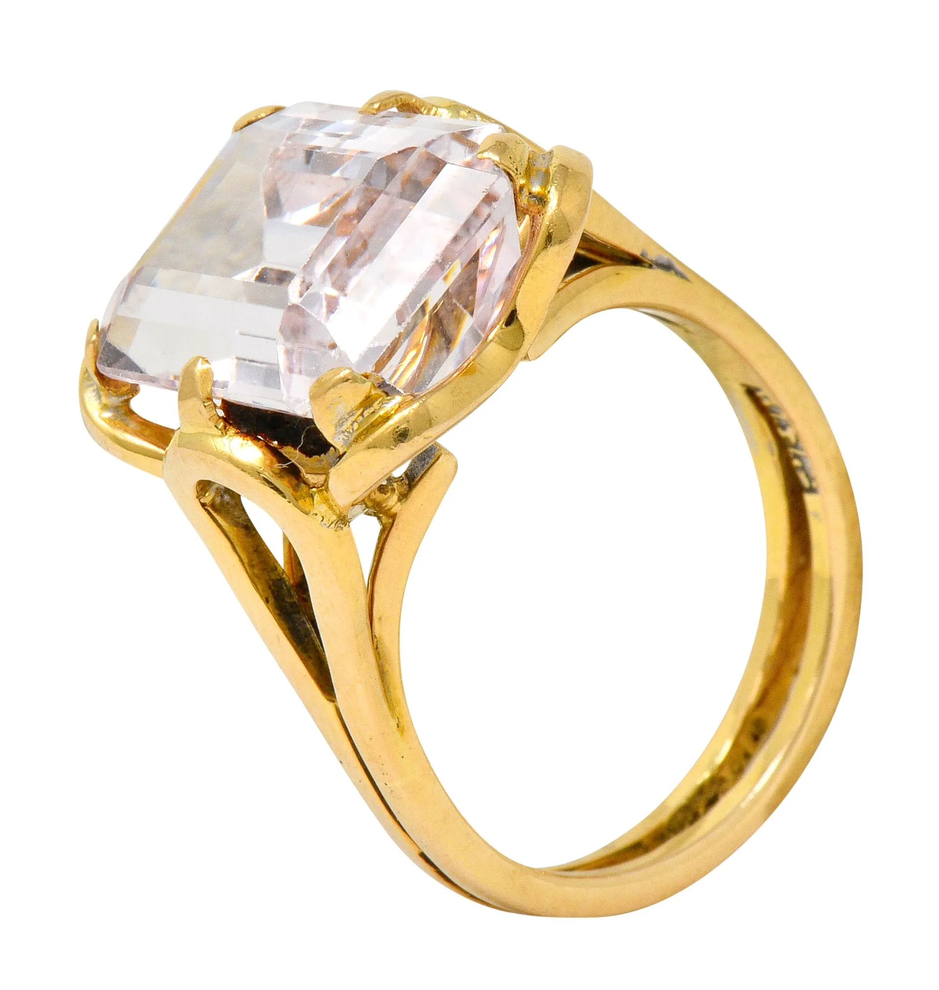 Vintage Emerald Cut Morganite 18 Karat Gold Statement Ring Circa 1980