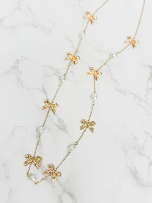 Vintage Gold Bow Long Necklace