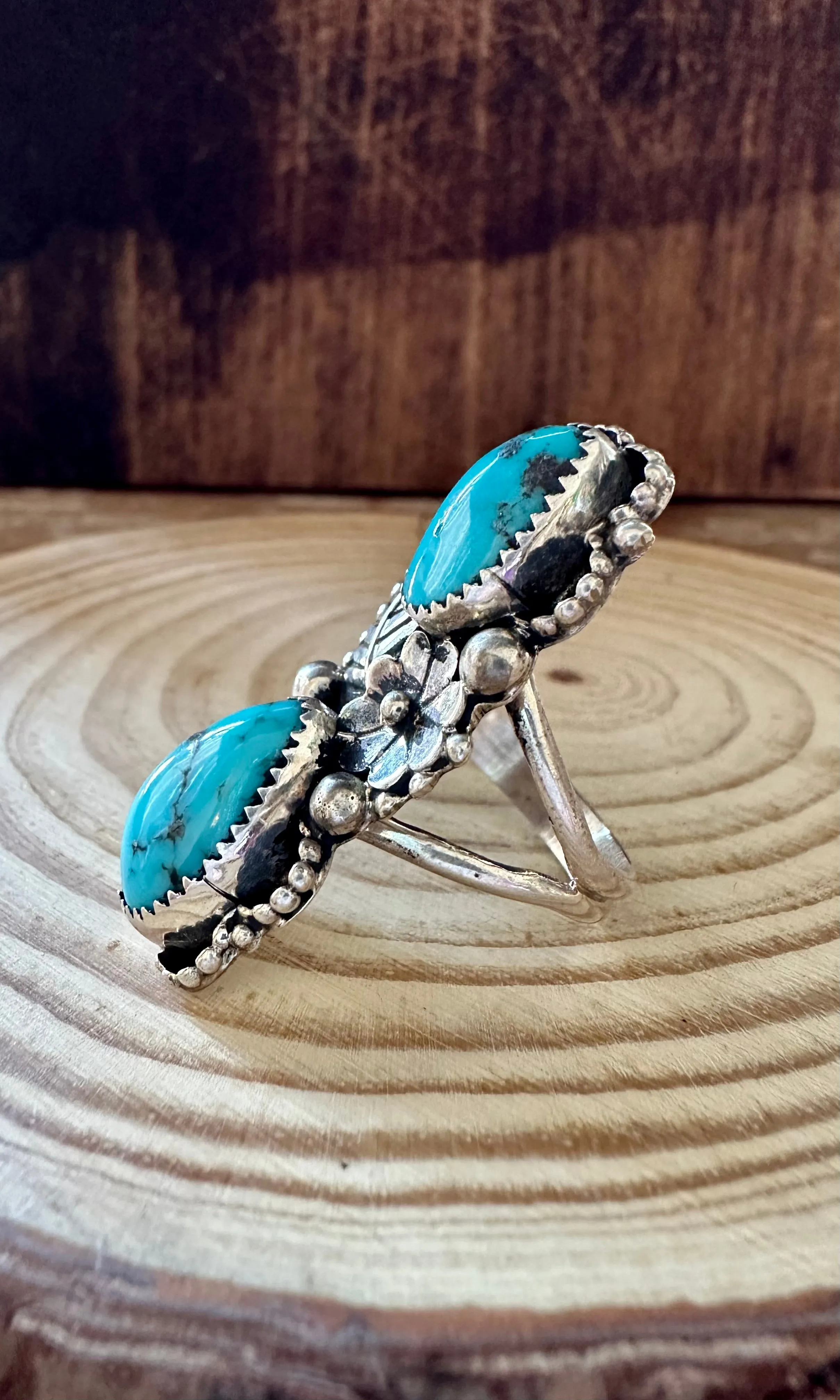 VINTAGE HAWAIIAN OASIS Turquoise and Sterling Silver Ring • Size 8 1/2 & 9 1/4