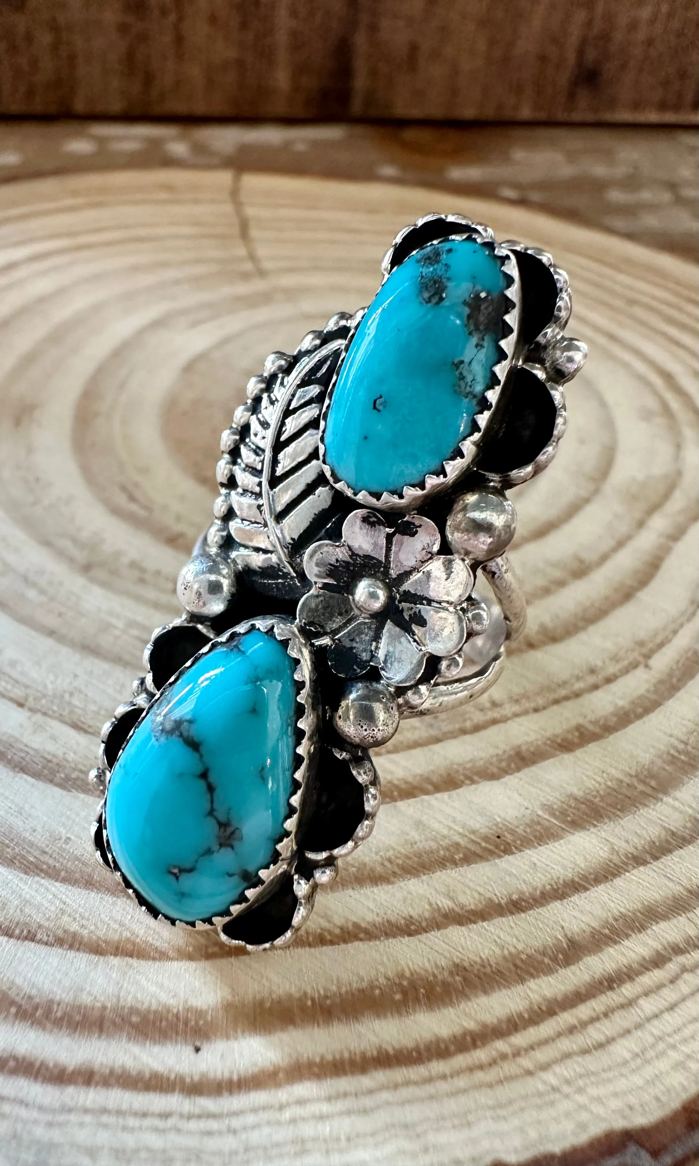 VINTAGE HAWAIIAN OASIS Turquoise and Sterling Silver Ring • Size 8 1/2 & 9 1/4