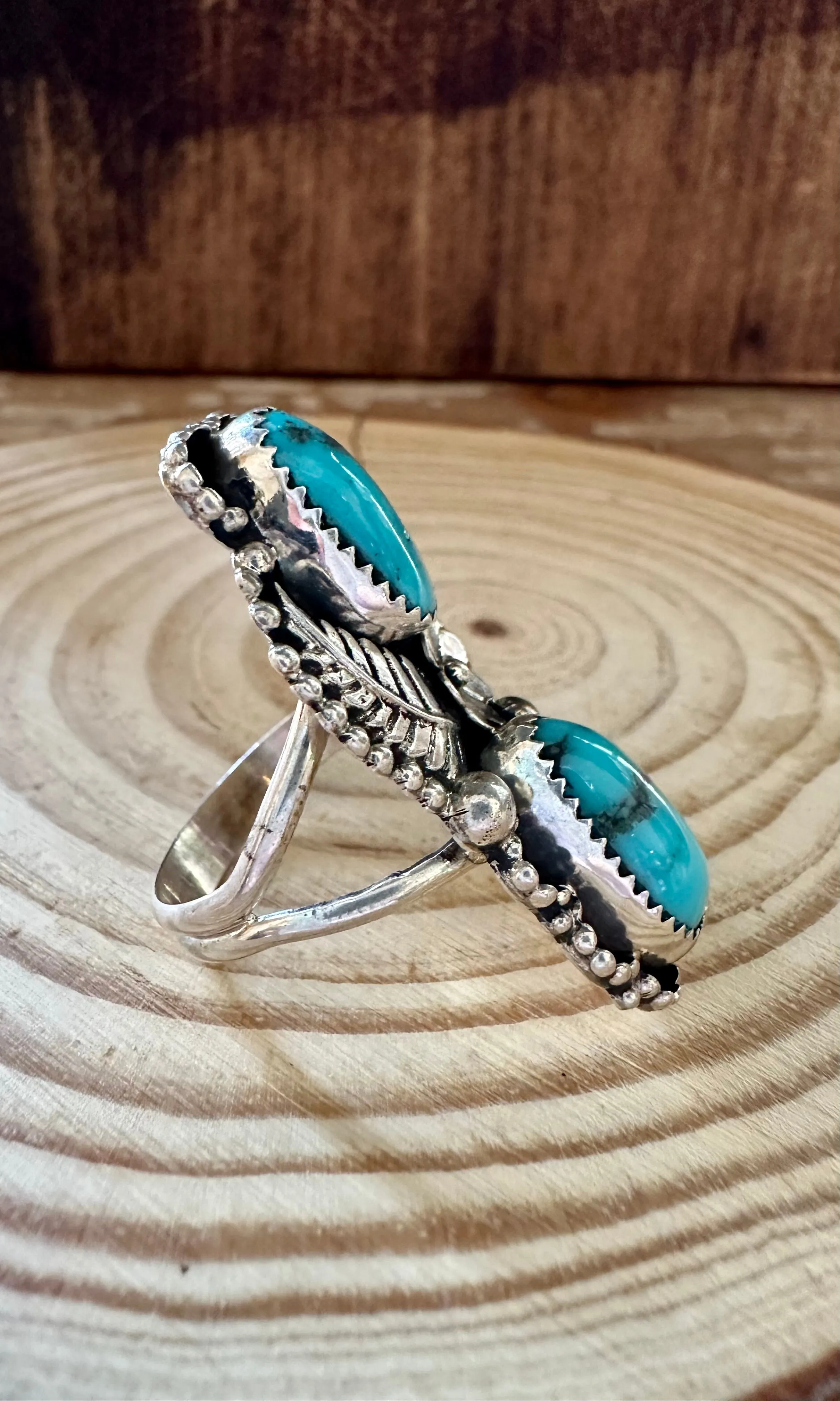 VINTAGE HAWAIIAN OASIS Turquoise and Sterling Silver Ring • Size 8 1/2 & 9 1/4