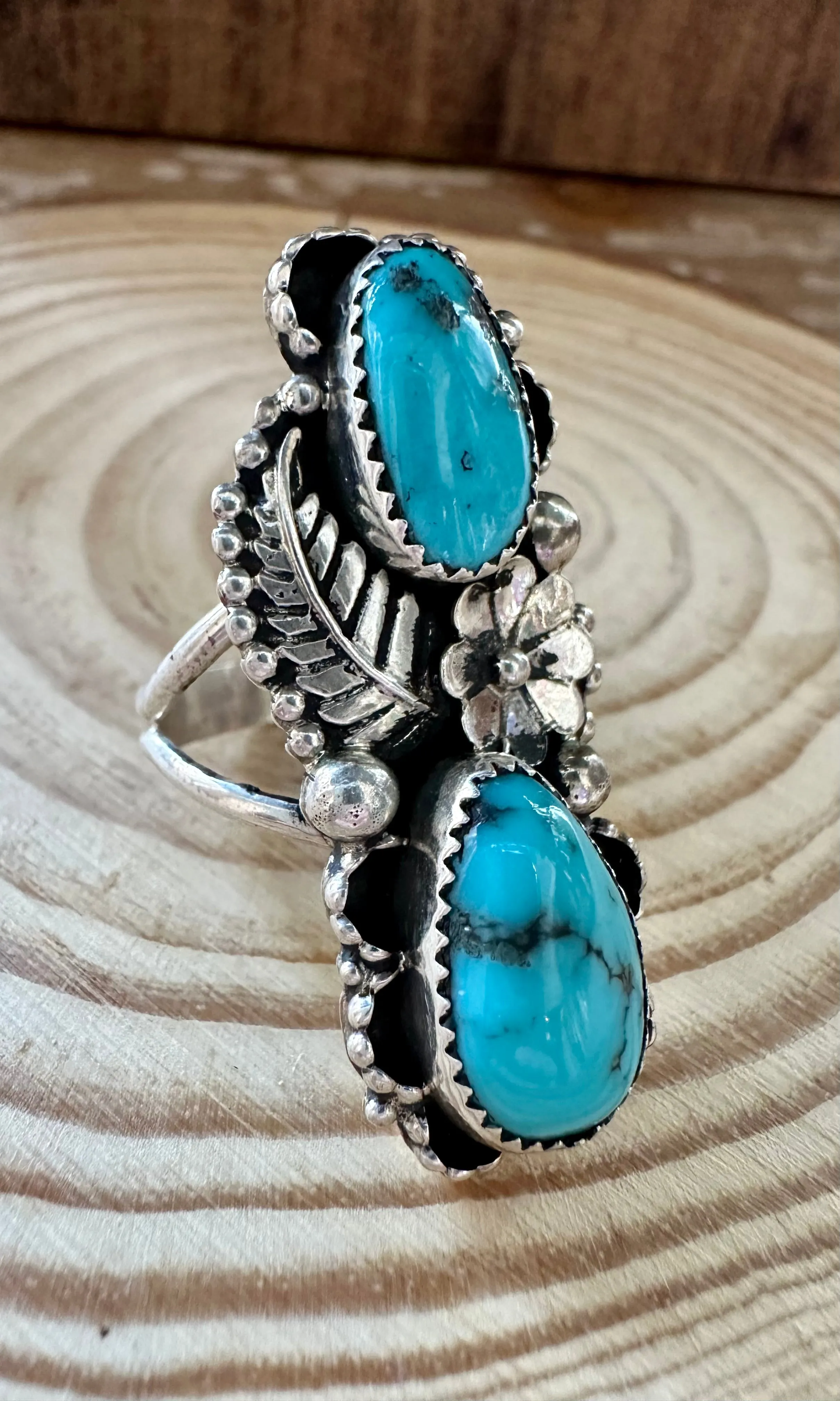 VINTAGE HAWAIIAN OASIS Turquoise and Sterling Silver Ring • Size 8 1/2 & 9 1/4