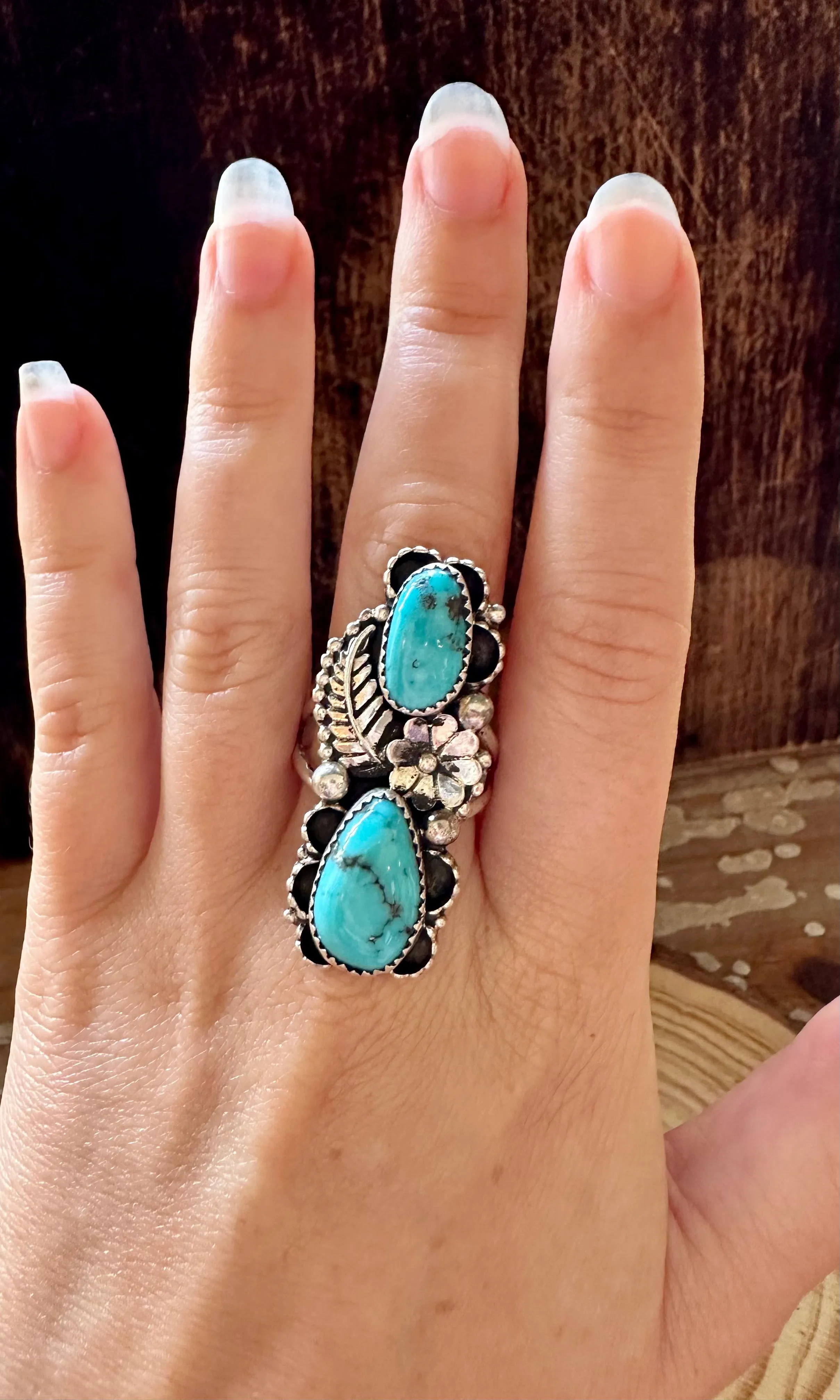 VINTAGE HAWAIIAN OASIS Turquoise and Sterling Silver Ring • Size 8 1/2 & 9 1/4