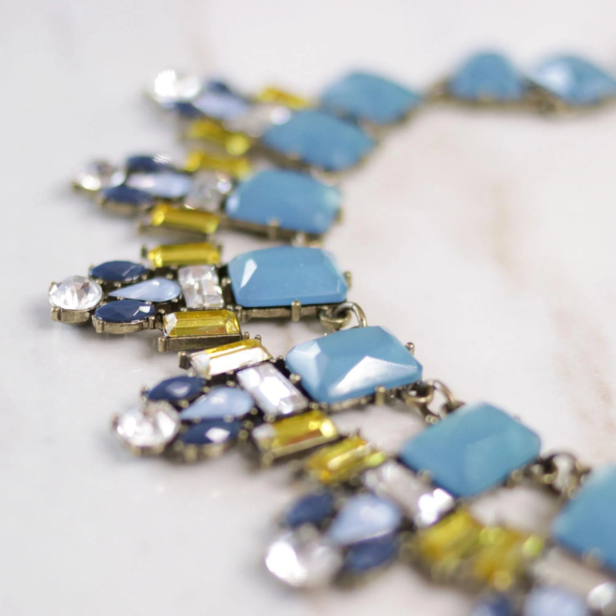Vintage Joan Rivers Blue Crystal and Chartreuse Crystal Bib Statement Necklace