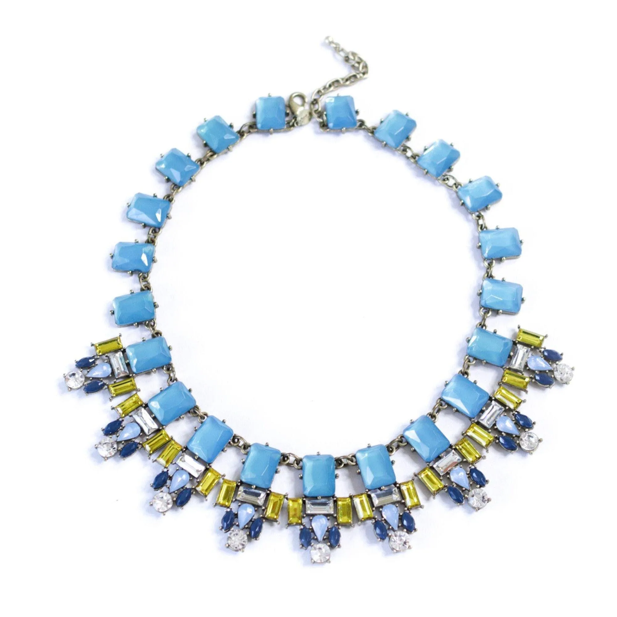 Vintage Joan Rivers Blue Crystal and Chartreuse Crystal Bib Statement Necklace