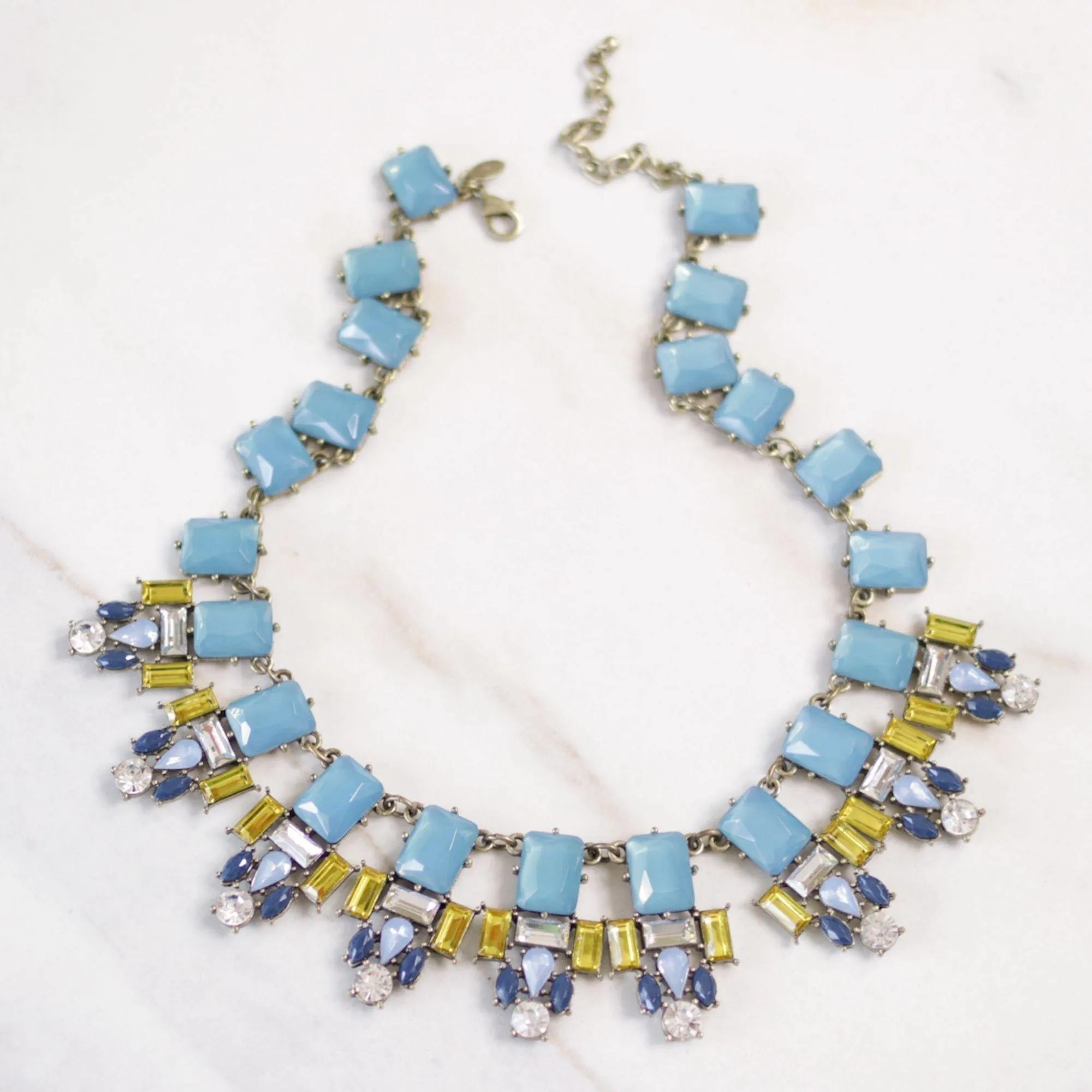 Vintage Joan Rivers Blue Crystal and Chartreuse Crystal Bib Statement Necklace