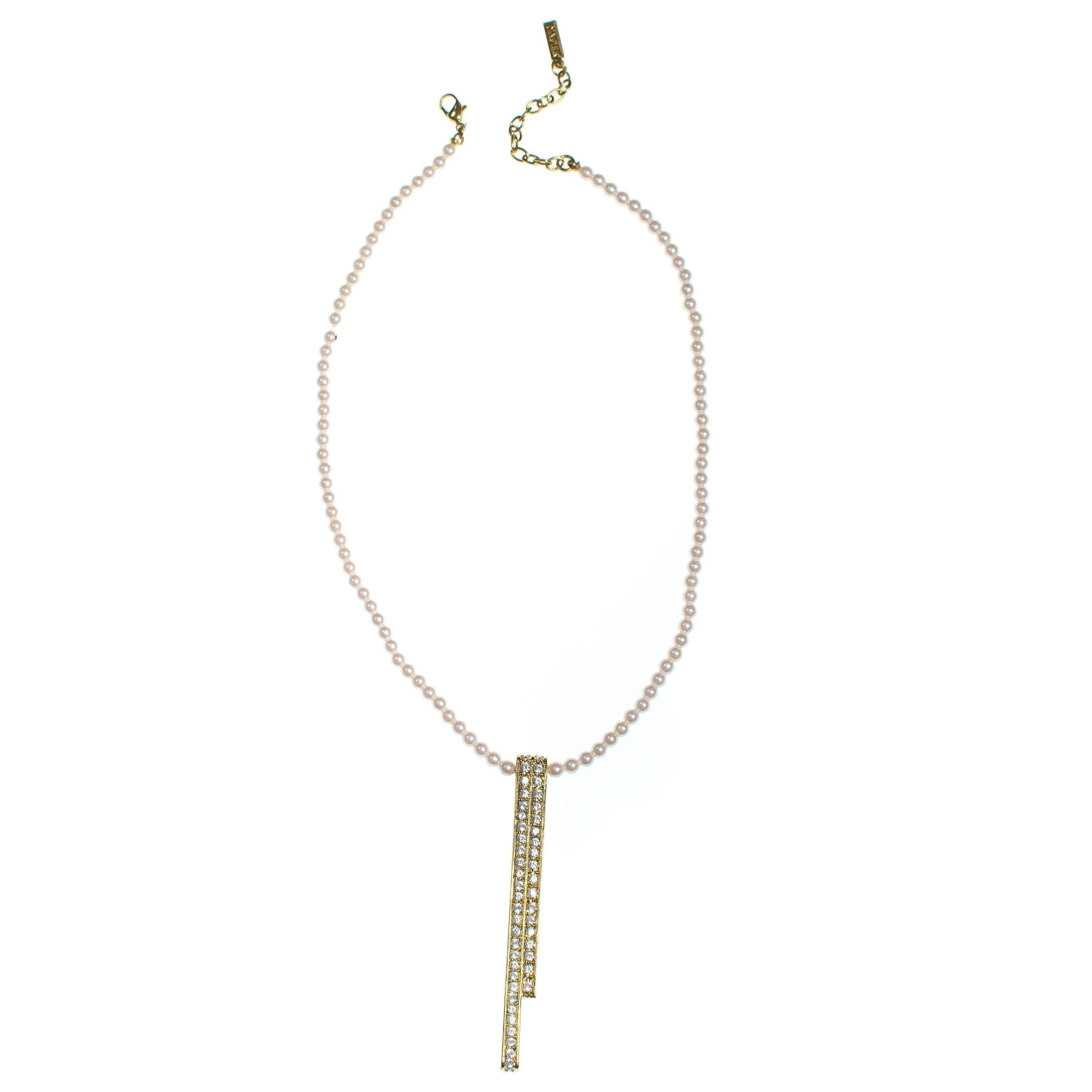 Vintage Napier Pearl and Rhinestone Necklace, Faux Pearls, Gold Tone Pendant with Diamante Crystals, Lobster Claw Clasp
