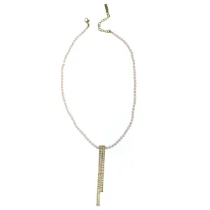 Vintage Napier Pearl and Rhinestone Necklace, Faux Pearls, Gold Tone Pendant with Diamante Crystals, Lobster Claw Clasp