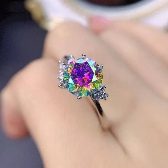 VIP DREAM RING UPGRADE- 2ct Round Cut Rainbow Diamond Ring Platinum
