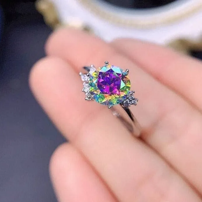 VIP DREAM RING UPGRADE- 2ct Round Cut Rainbow Diamond Ring Platinum