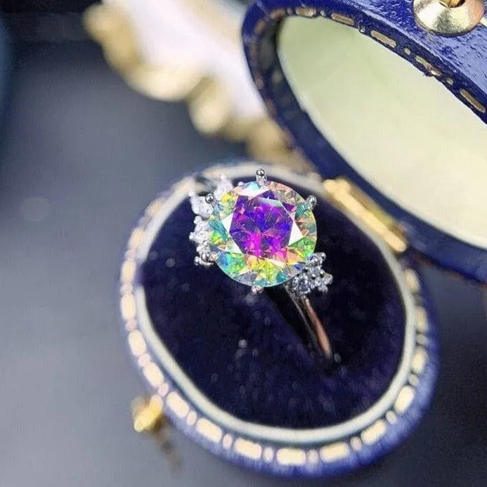 VIP DREAM RING UPGRADE- 2ct Round Cut Rainbow Diamond Ring Platinum