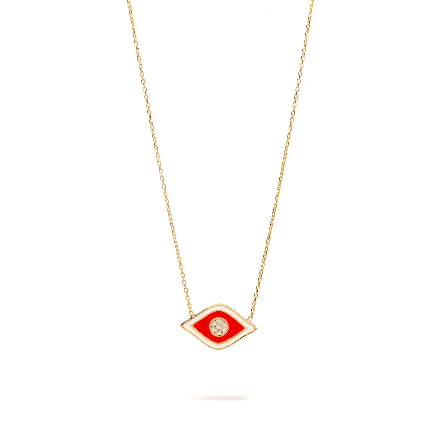 Vivid Orange Enamel Evil Eye Pendant Gold & Diamond Necklace