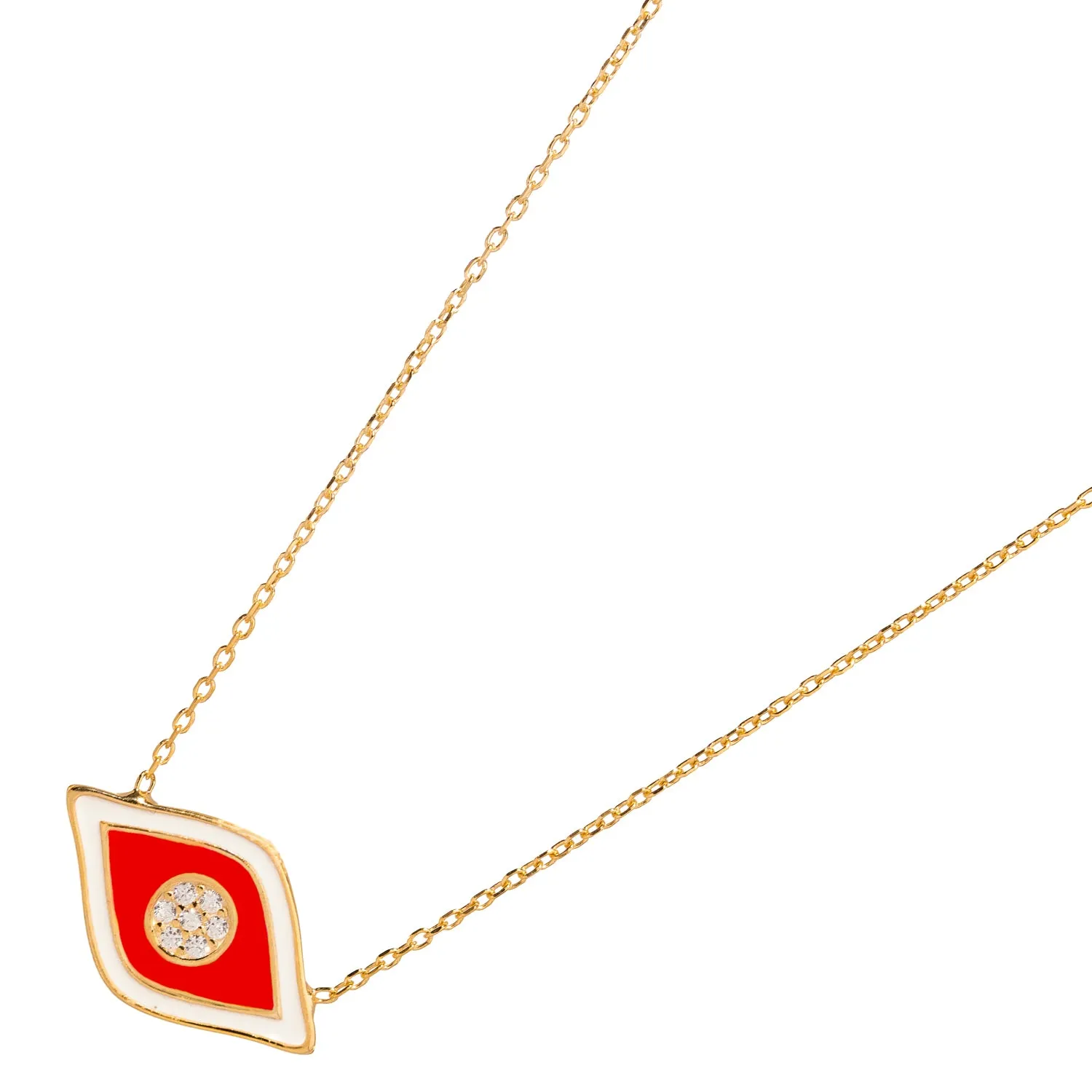 Vivid Orange Enamel Evil Eye Pendant Gold & Diamond Necklace