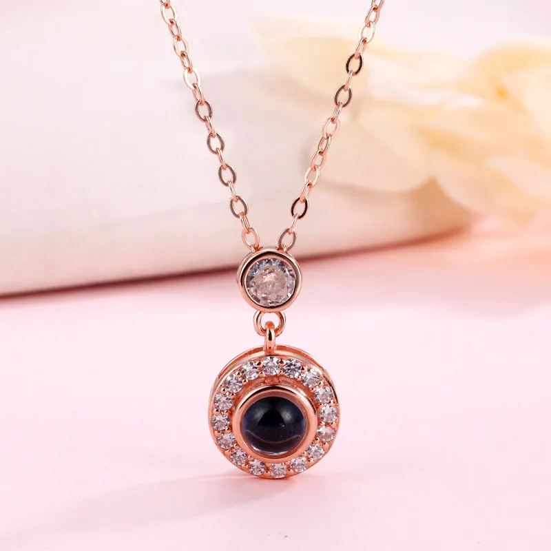 Water Drop Double Circle Projection Necklace For Women Necklace With Picture Inside