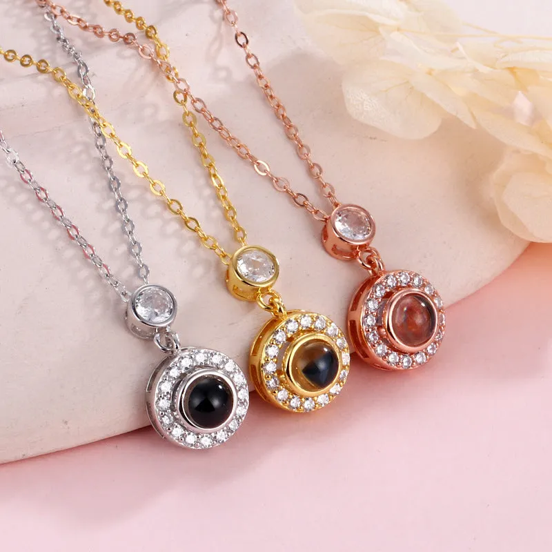 Water Drop Double Circle Projection Necklace For Women Necklace With Picture Inside