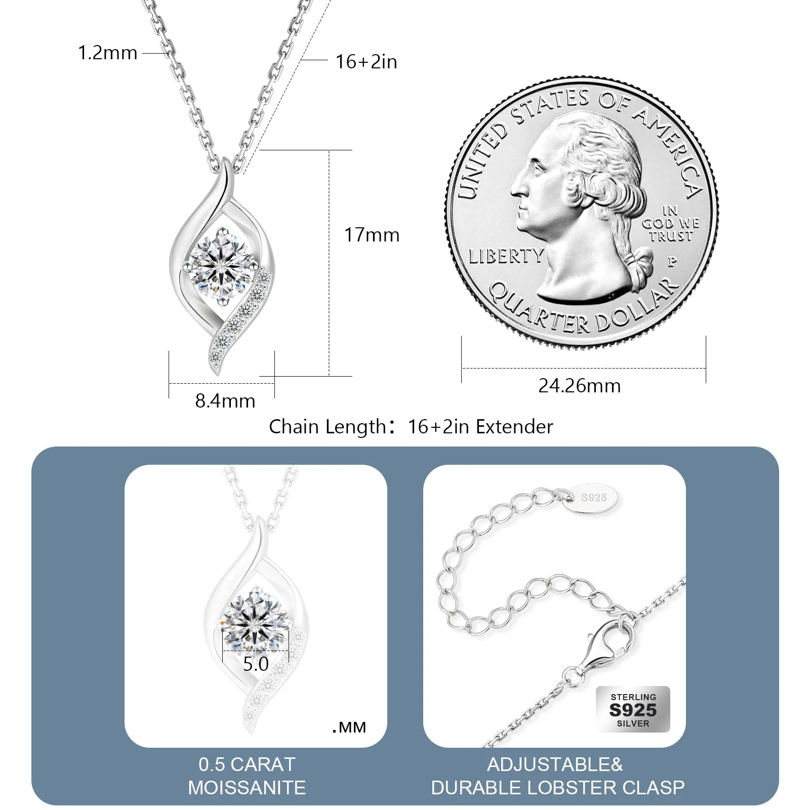 Water Drop VVS1 Moissanite Pendant Necklace for Women 0416