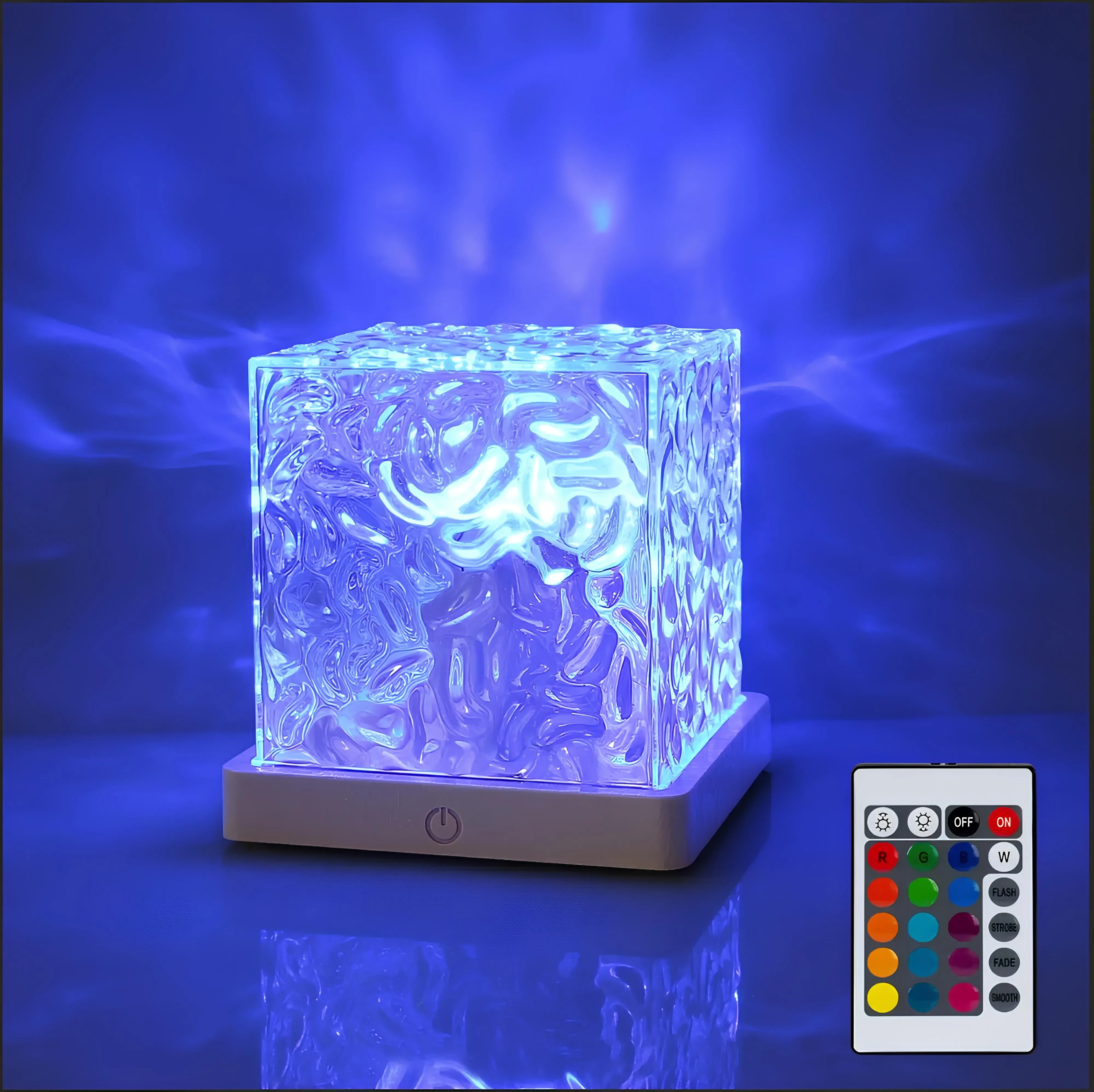 Water Ripples Projector Lamp – Ocean Wave Nightlight with 16 Colors and Rotating Flame Effect