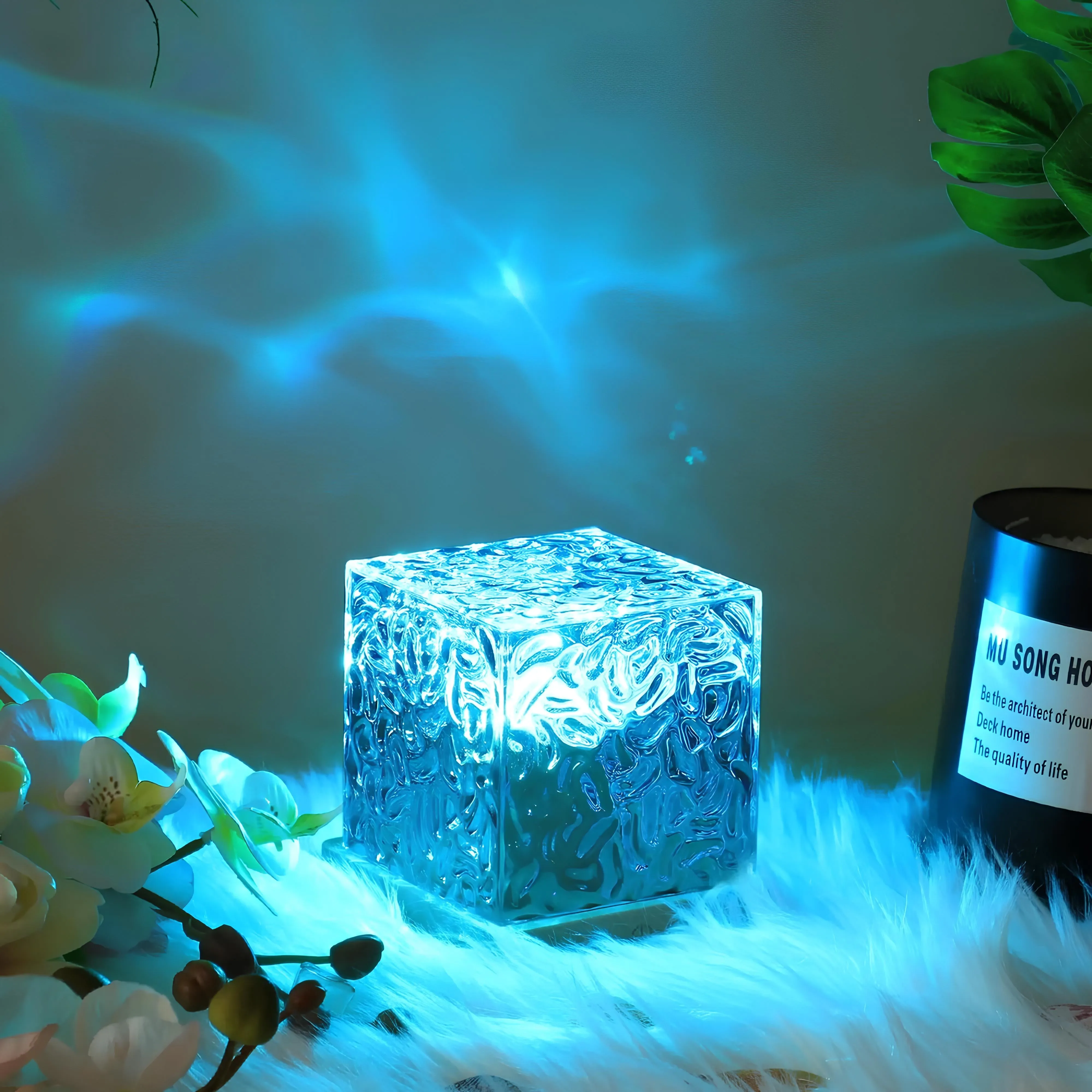 Water Ripples Projector Lamp – Ocean Wave Nightlight with 16 Colors and Rotating Flame Effect