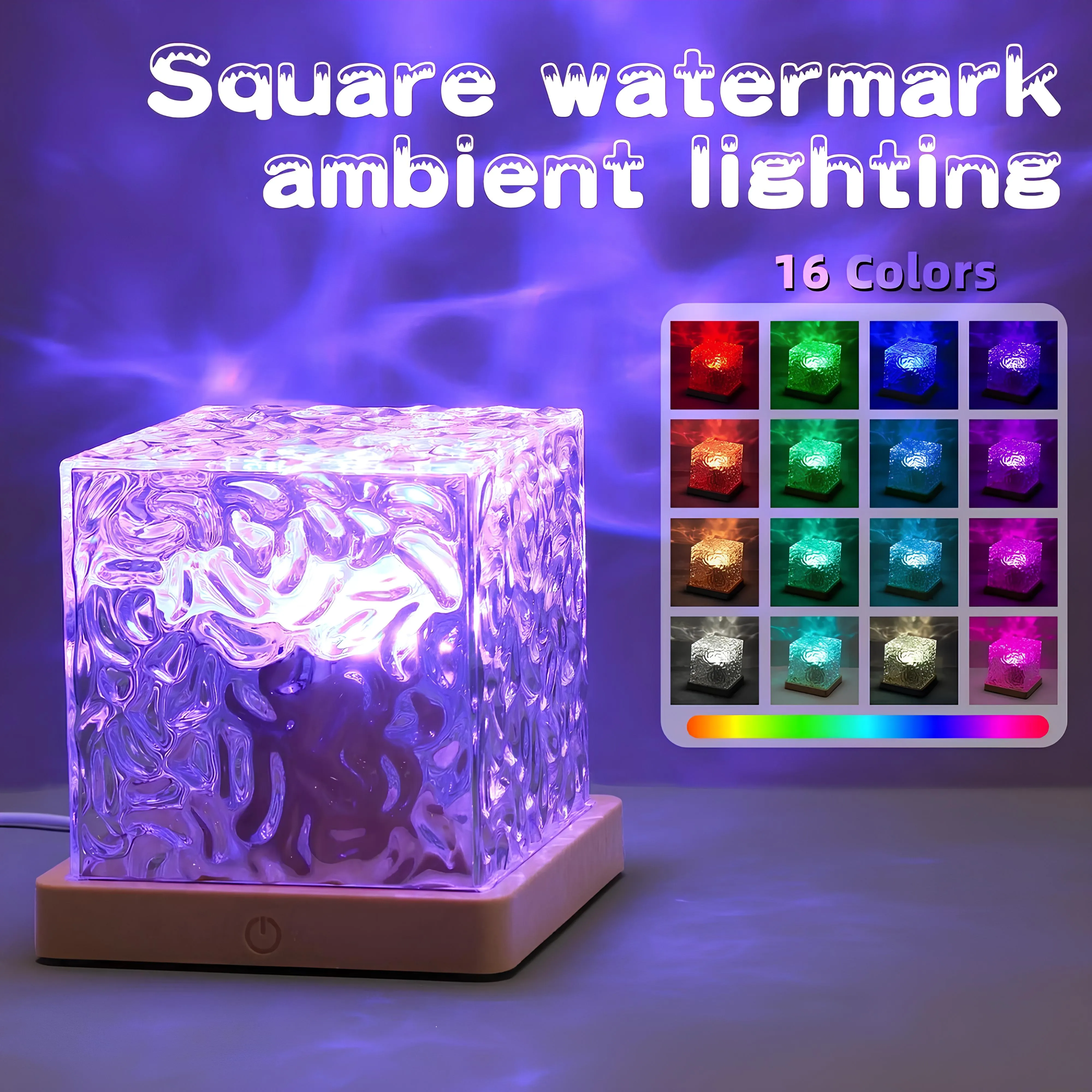 Water Ripples Projector Lamp – Ocean Wave Nightlight with 16 Colors and Rotating Flame Effect