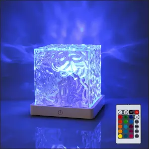 Water Ripples Projector Lamp – Ocean Wave Nightlight with 16 Colors and Rotating Flame Effect