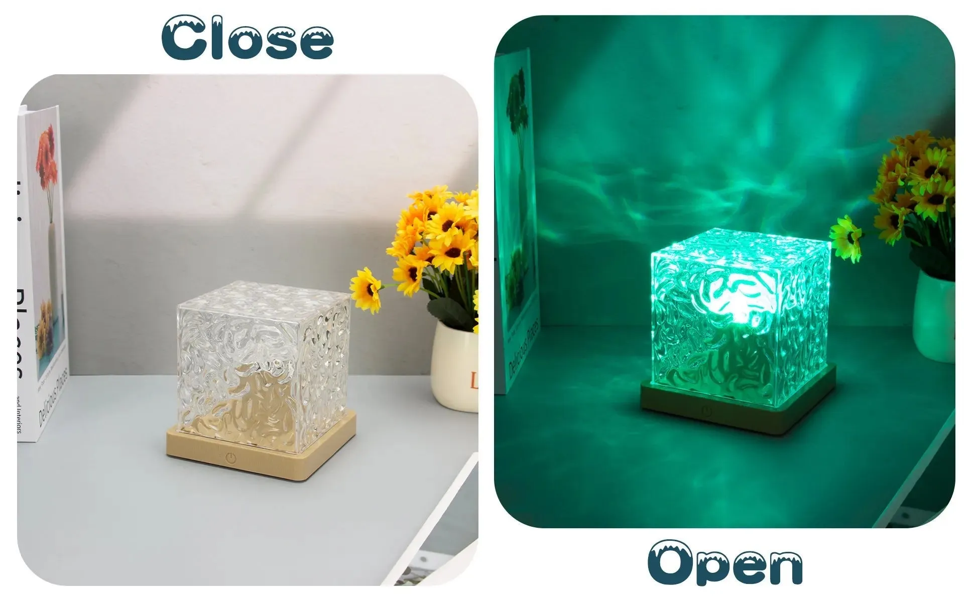 Water Ripples Projector Lamp – Ocean Wave Nightlight with 16 Colors and Rotating Flame Effect