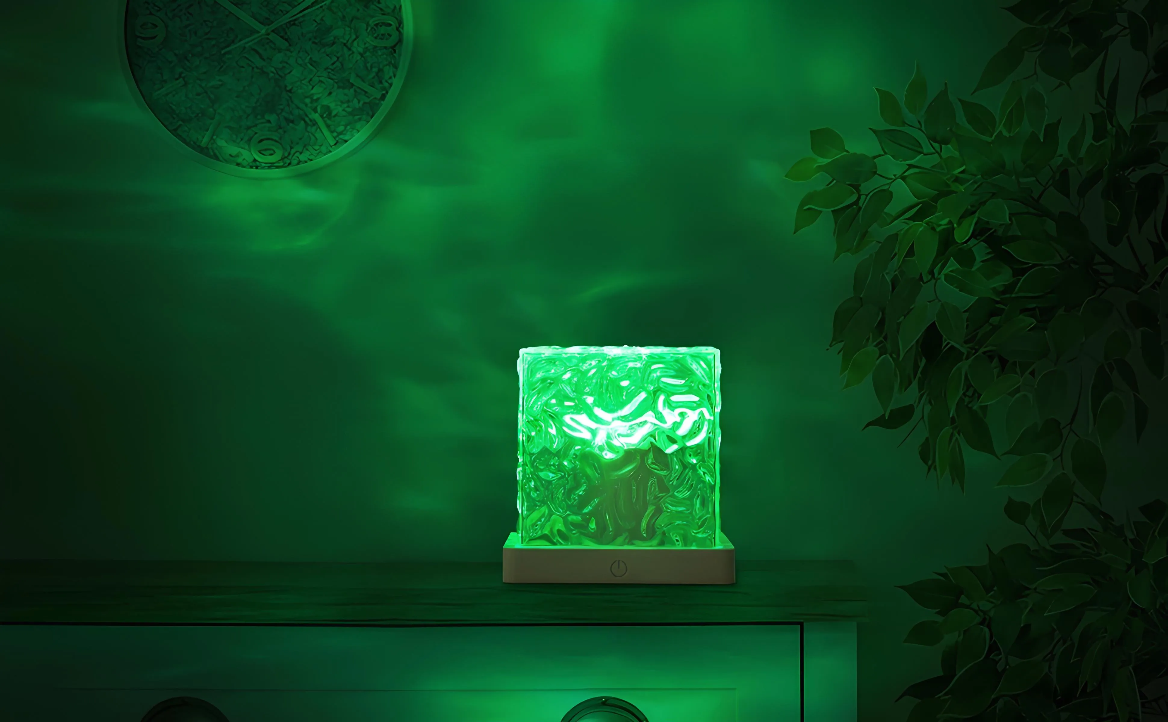 Water Ripples Projector Lamp – Ocean Wave Nightlight with 16 Colors and Rotating Flame Effect