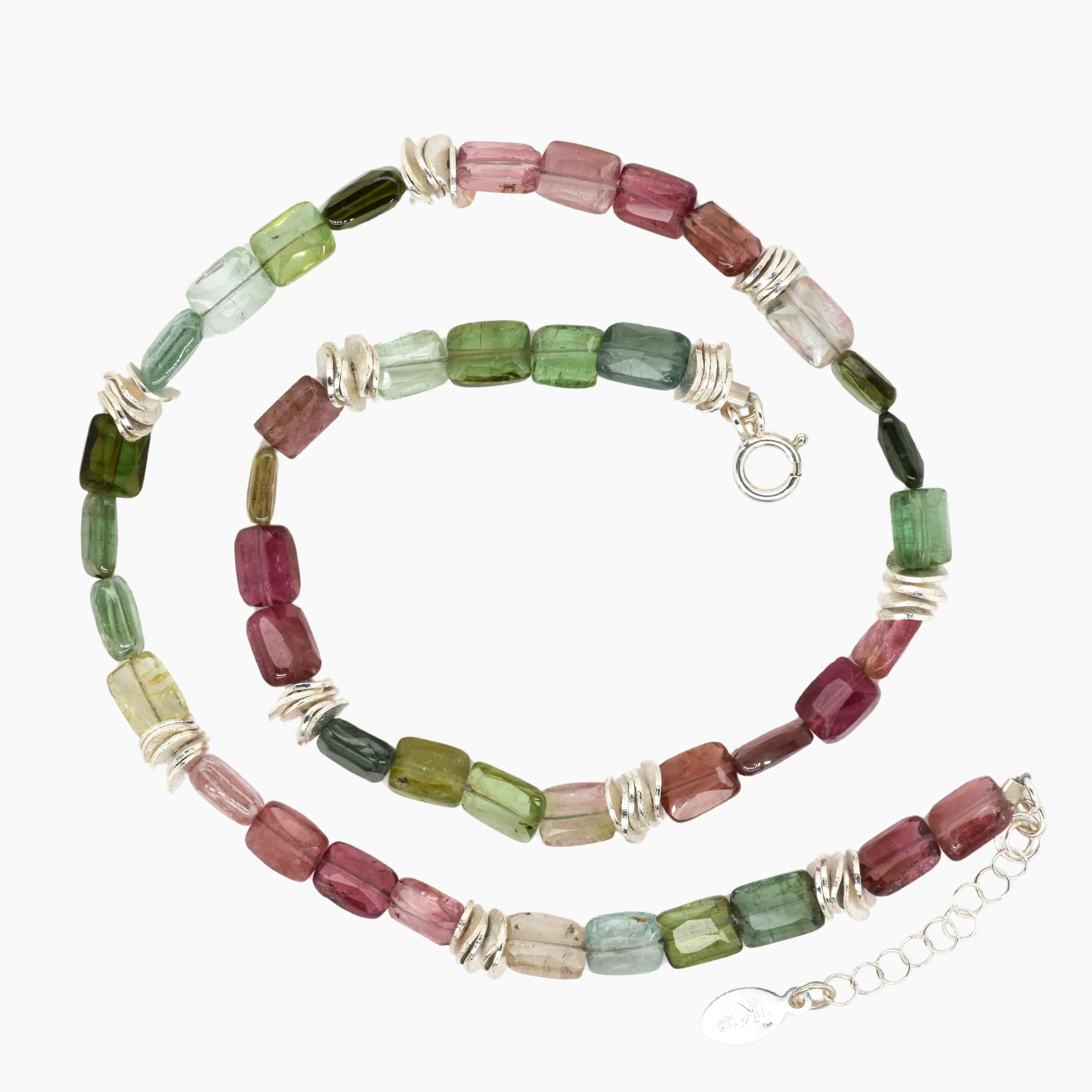 Watermelon Tourmaline Chicklet Silver Choker