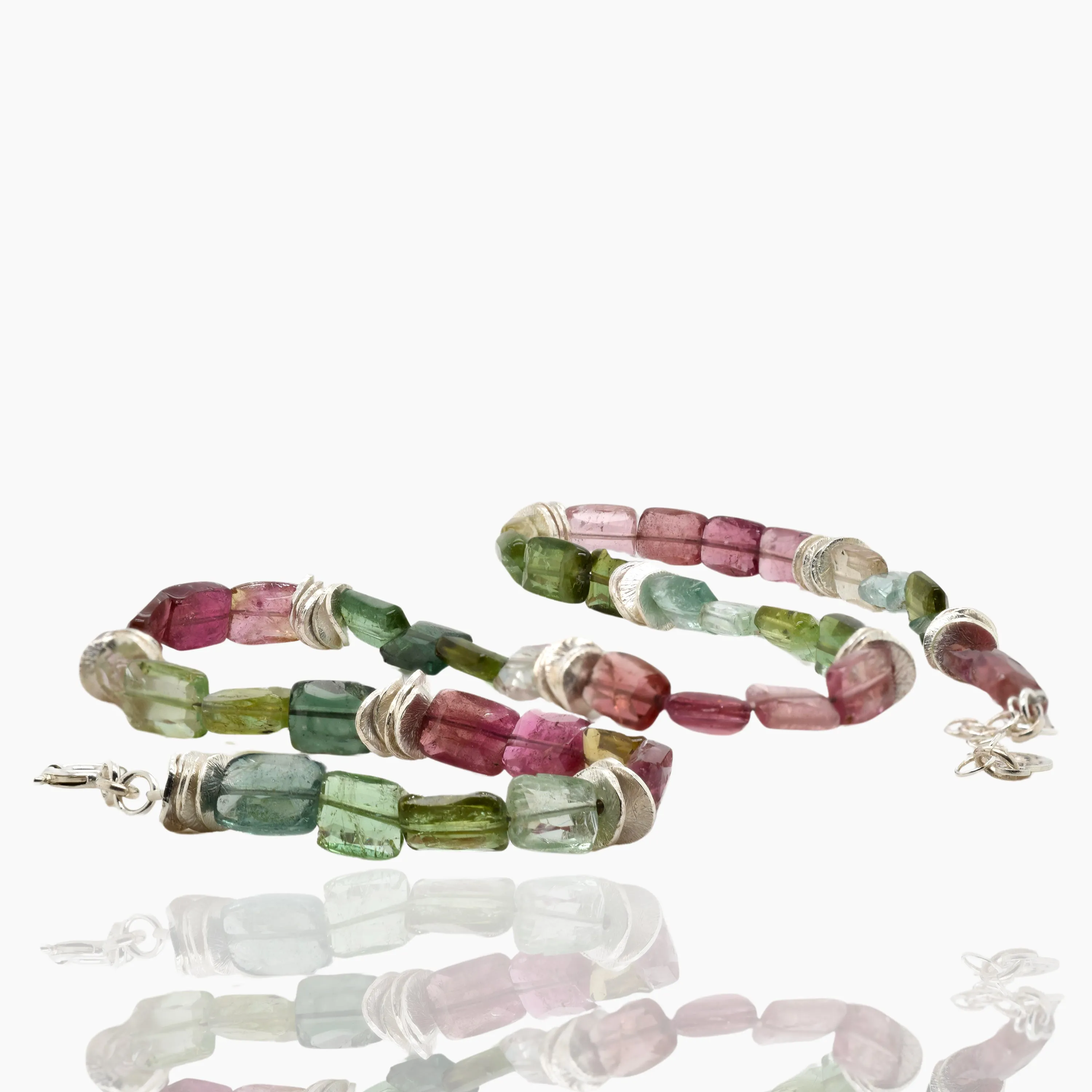 Watermelon Tourmaline Chicklet Silver Choker