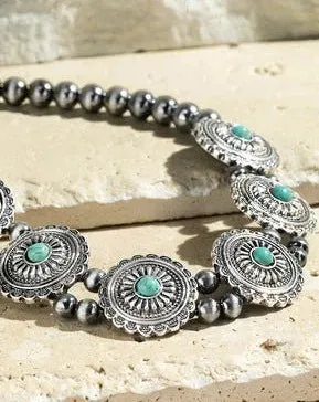 WESTERN NATURAL STONE CONCHO NECKLACE