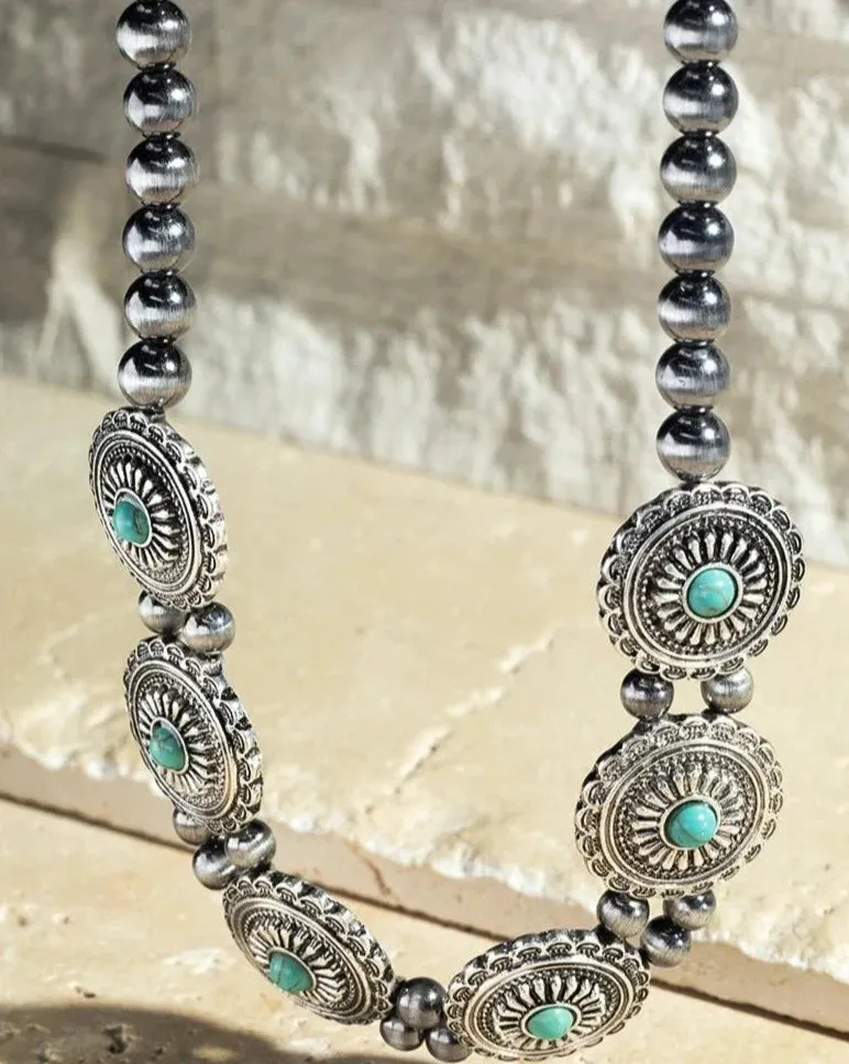 WESTERN NATURAL STONE CONCHO NECKLACE