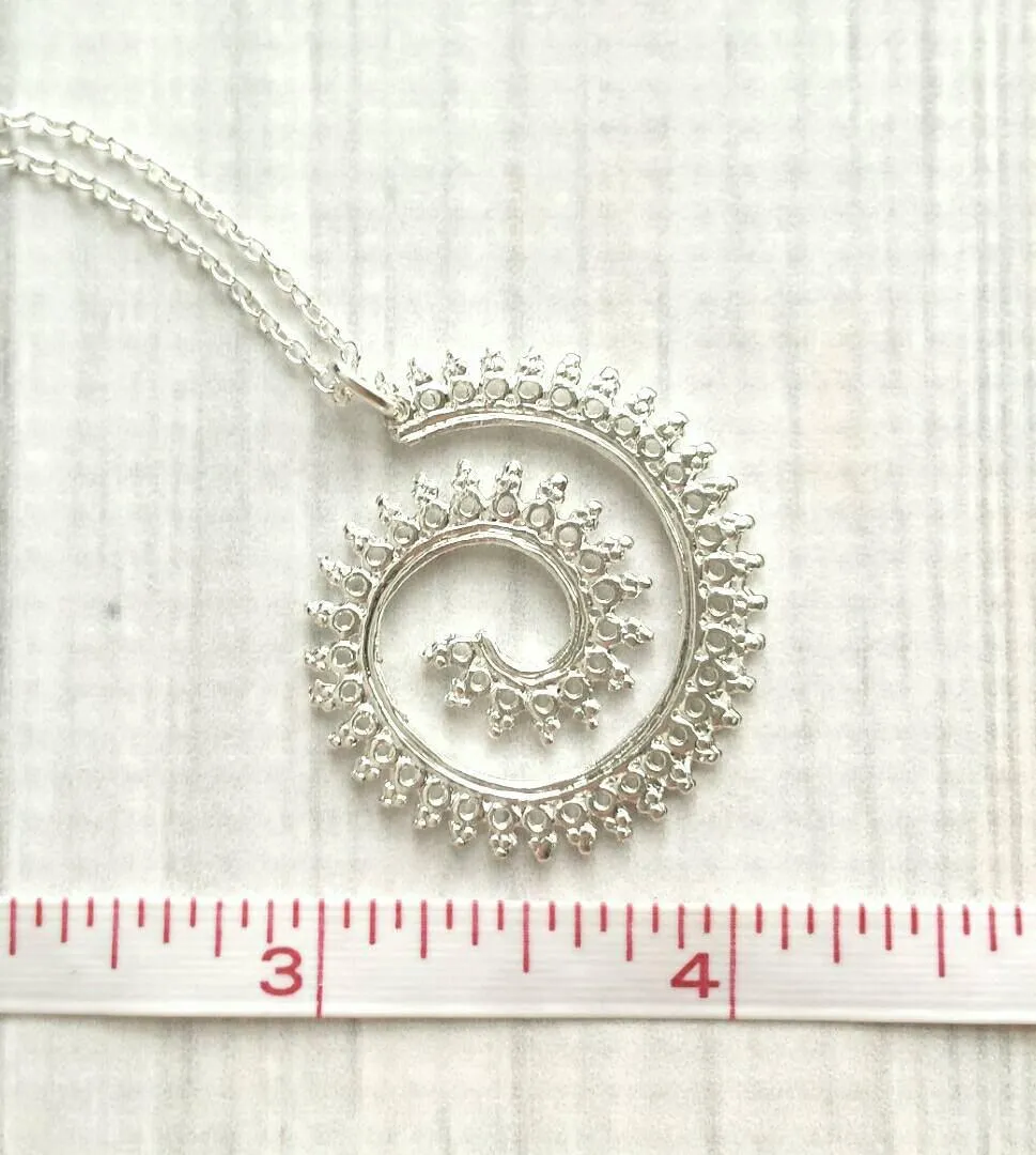 Whirlwind Necklace, silver spiral pendant, princess crown wire, swirl necklace, silver filigree pendant, fancy coil, delicate thin chain