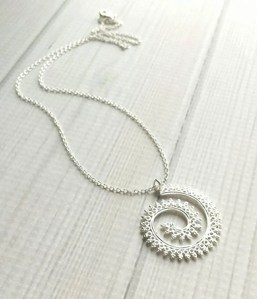 Whirlwind Necklace, silver spiral pendant, princess crown wire, swirl necklace, silver filigree pendant, fancy coil, delicate thin chain