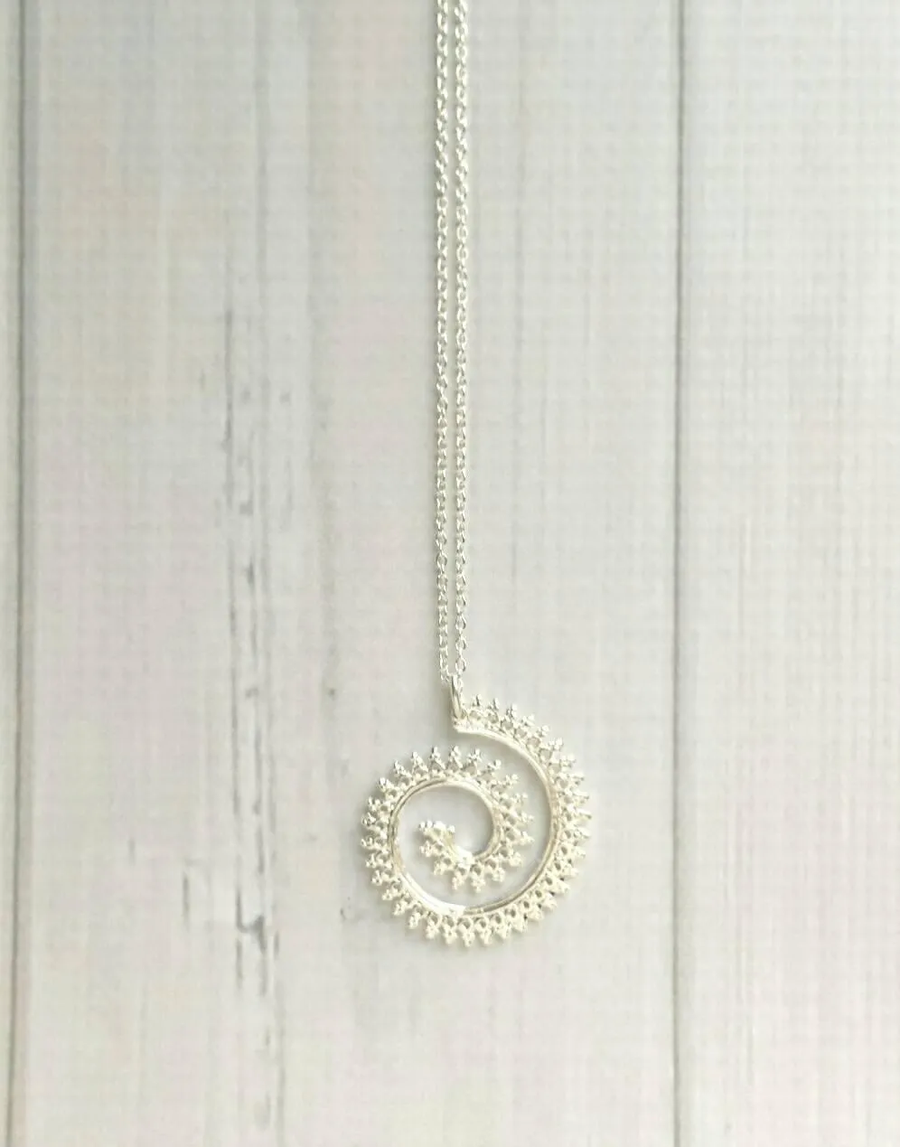 Whirlwind Necklace, silver spiral pendant, princess crown wire, swirl necklace, silver filigree pendant, fancy coil, delicate thin chain