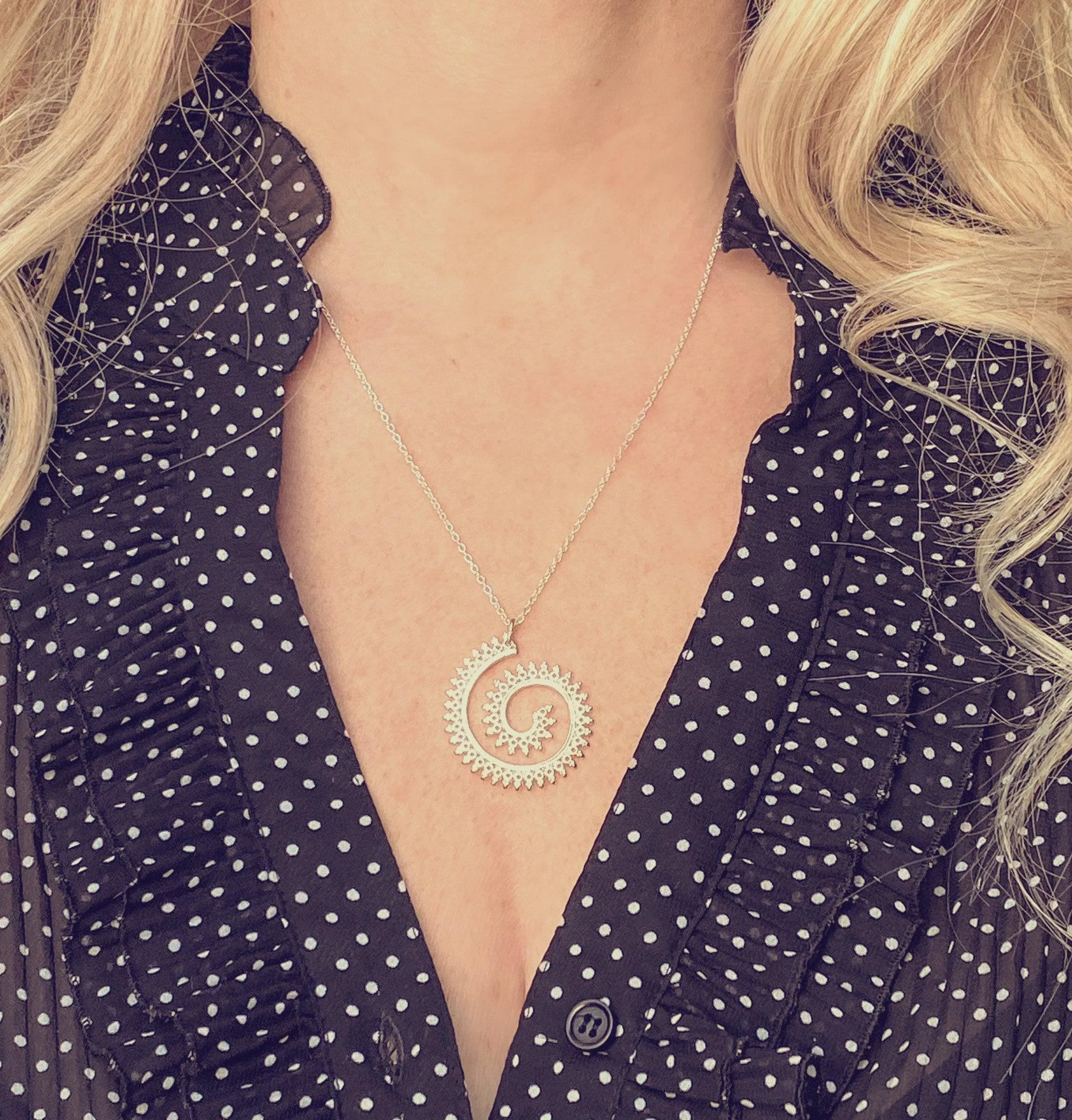 Whirlwind Necklace, silver spiral pendant, princess crown wire, swirl necklace, silver filigree pendant, fancy coil, delicate thin chain