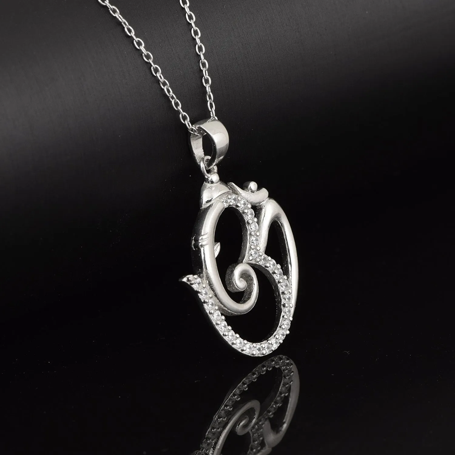 White CZ 925 Sterling Silver Indian God Om Shiva Traditional Religious Pendant