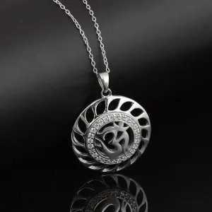 White CZ Gemstone 925 Sterling Silver Om Traditional Religious Pendant Jewelry