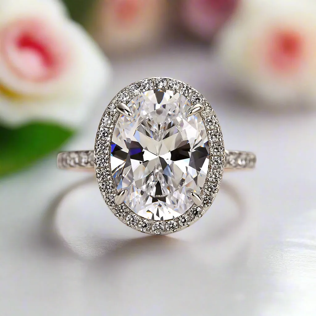 White Gold Halo Oval Cut Diamond Engagement Ring