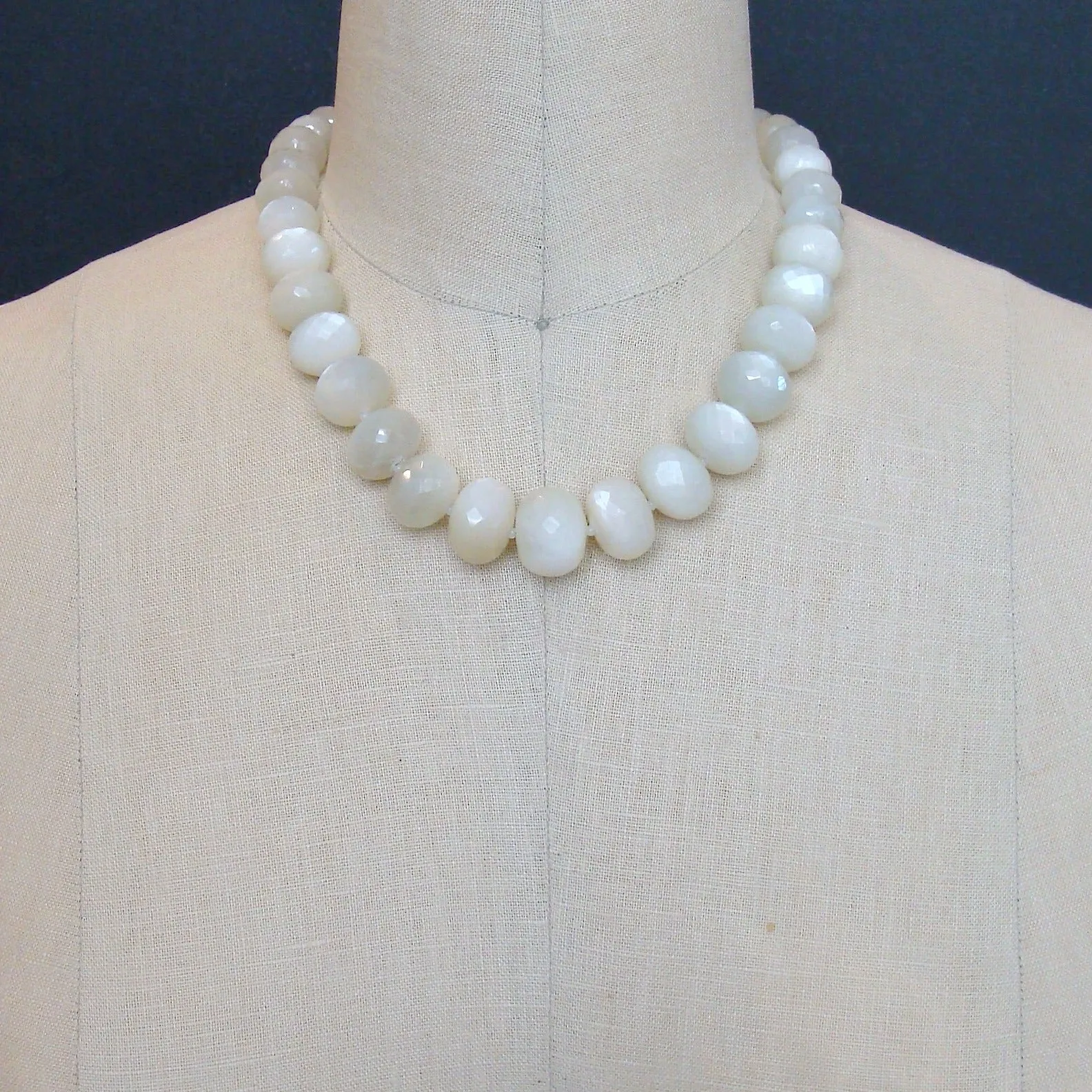 White Moonstone Choker Necklace with Abalone Inlay Toggle - Selene Necklace