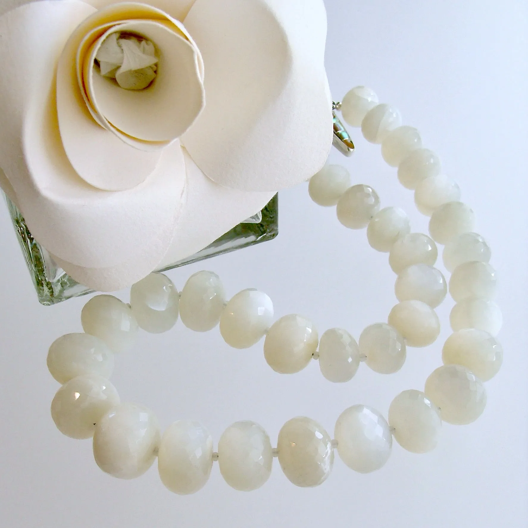 White Moonstone Choker Necklace with Abalone Inlay Toggle - Selene Necklace