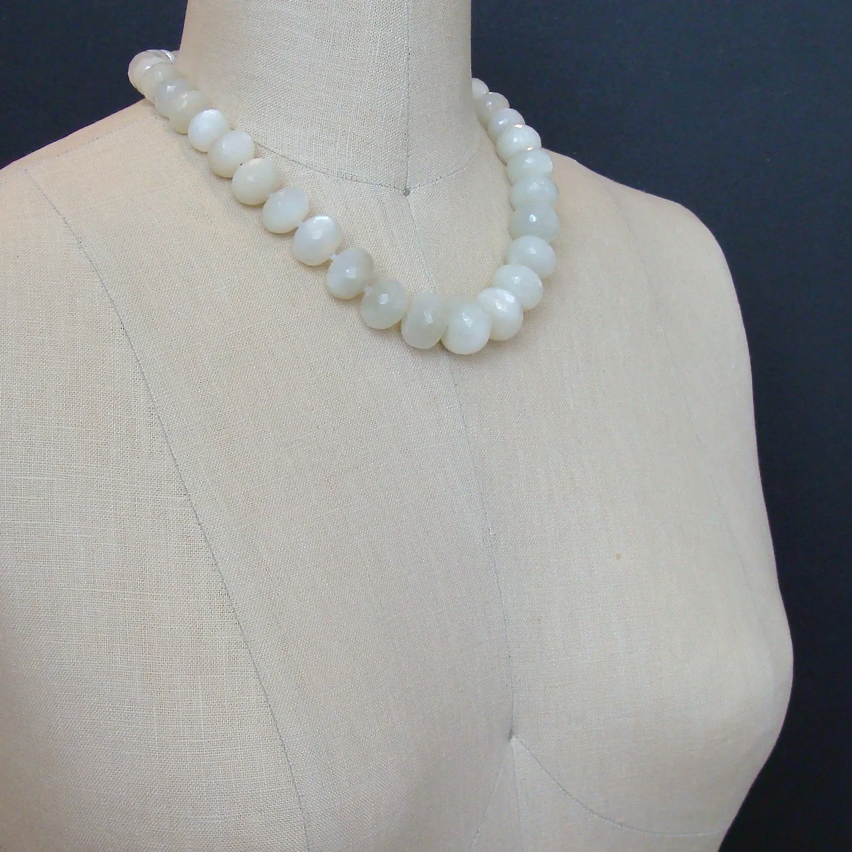 White Moonstone Choker Necklace with Abalone Inlay Toggle - Selene Necklace