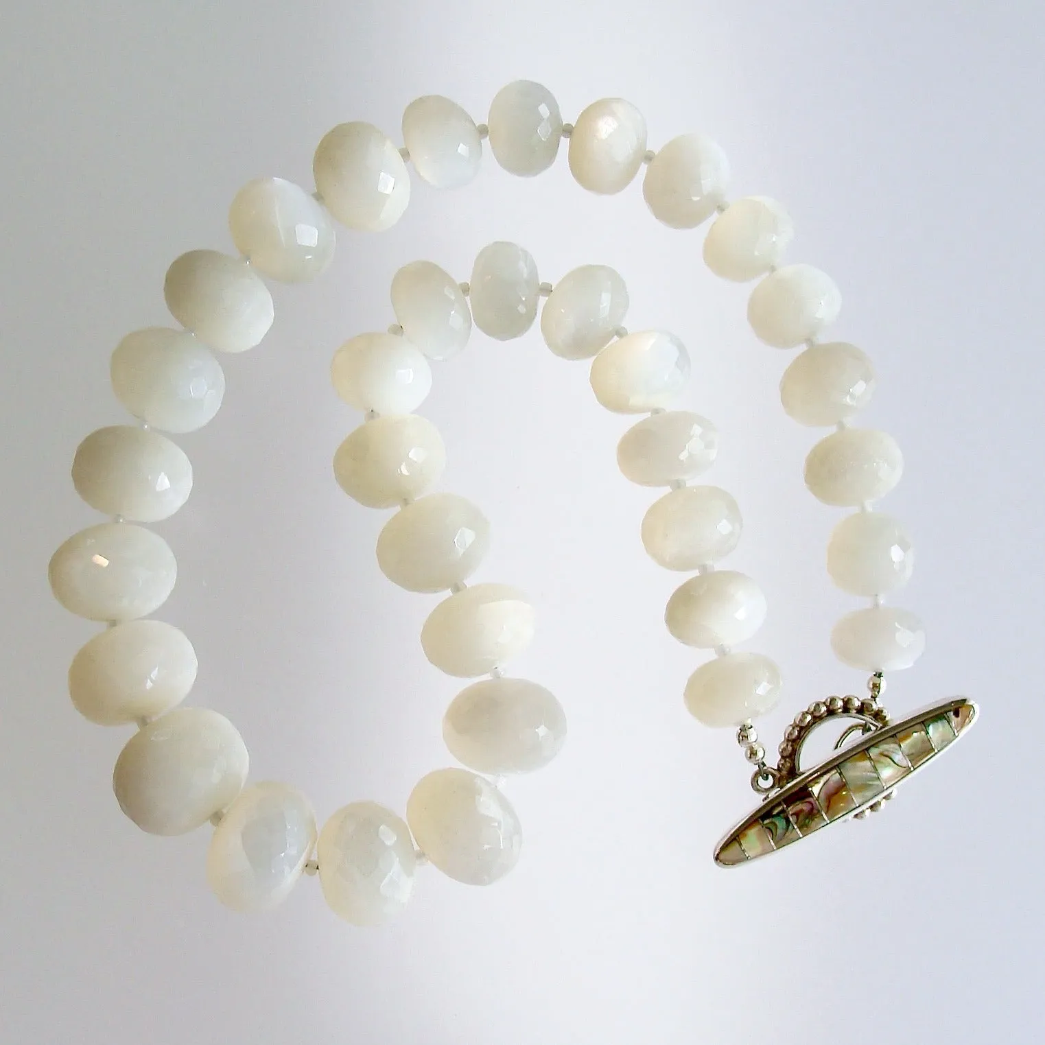 White Moonstone Choker Necklace with Abalone Inlay Toggle - Selene Necklace