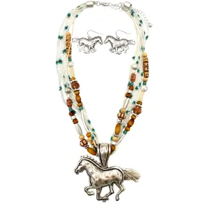 White Turquoise Navajo Bead Horse Pendant Necklace: White