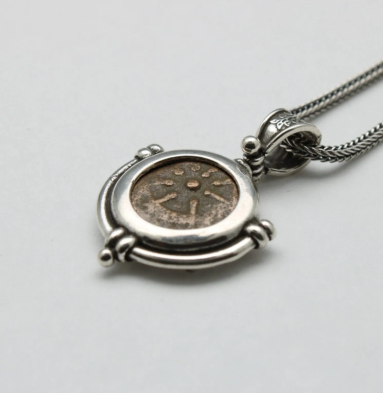 Widows Mite Prutah Coin, Silver Pendant, 00202