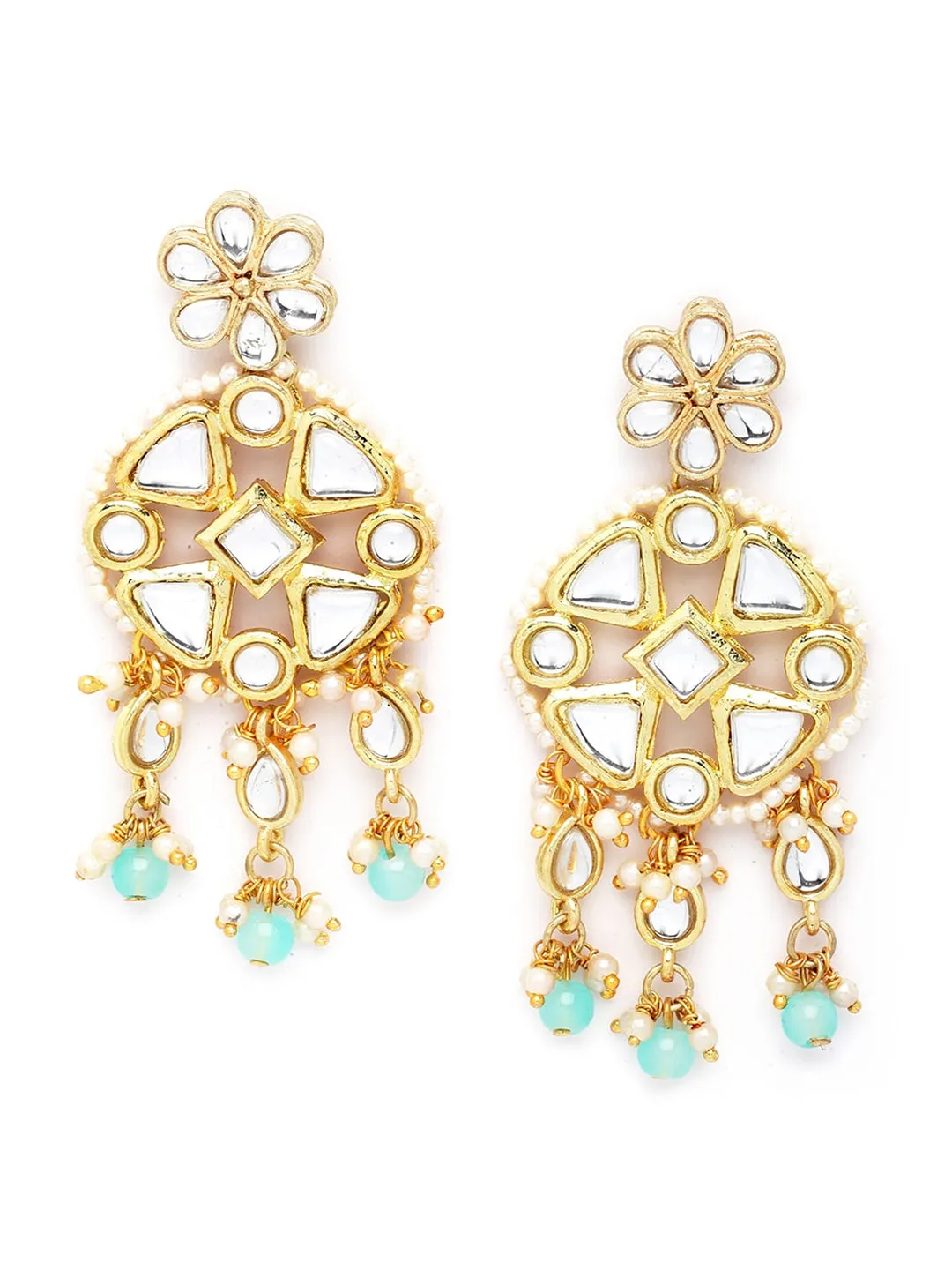 Women Gold Plated Light Blue Beads Studded Kundan Choker Necklace Set