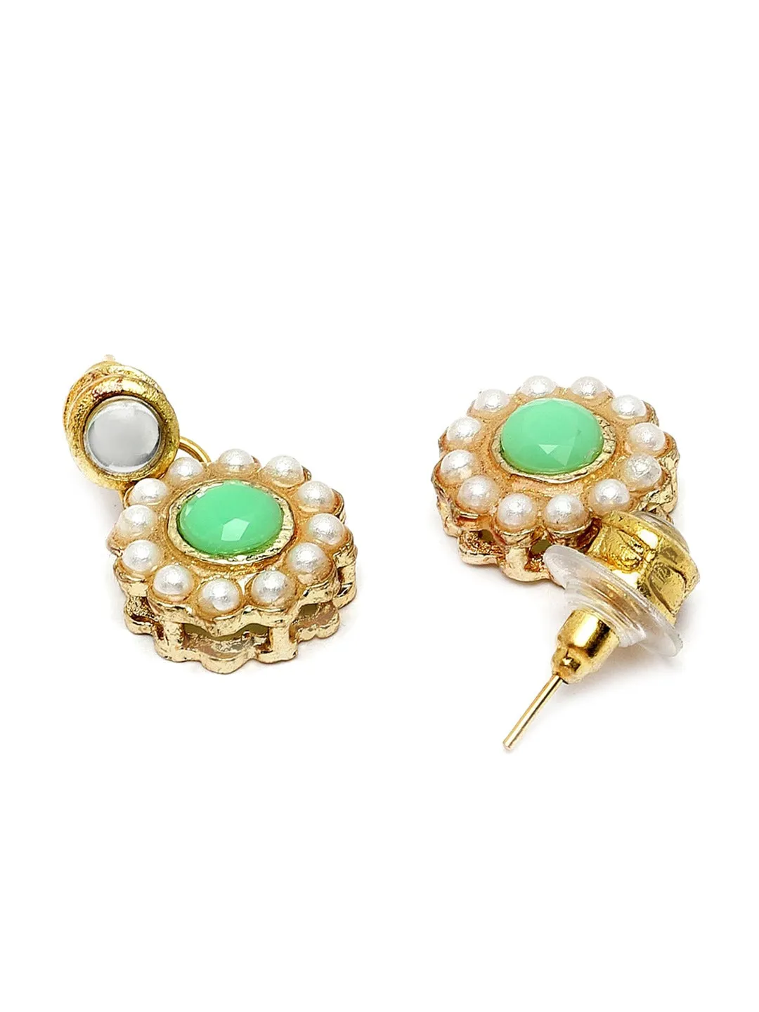 Women Lime Green Gold Plated Kundan Studded Jewellery Set