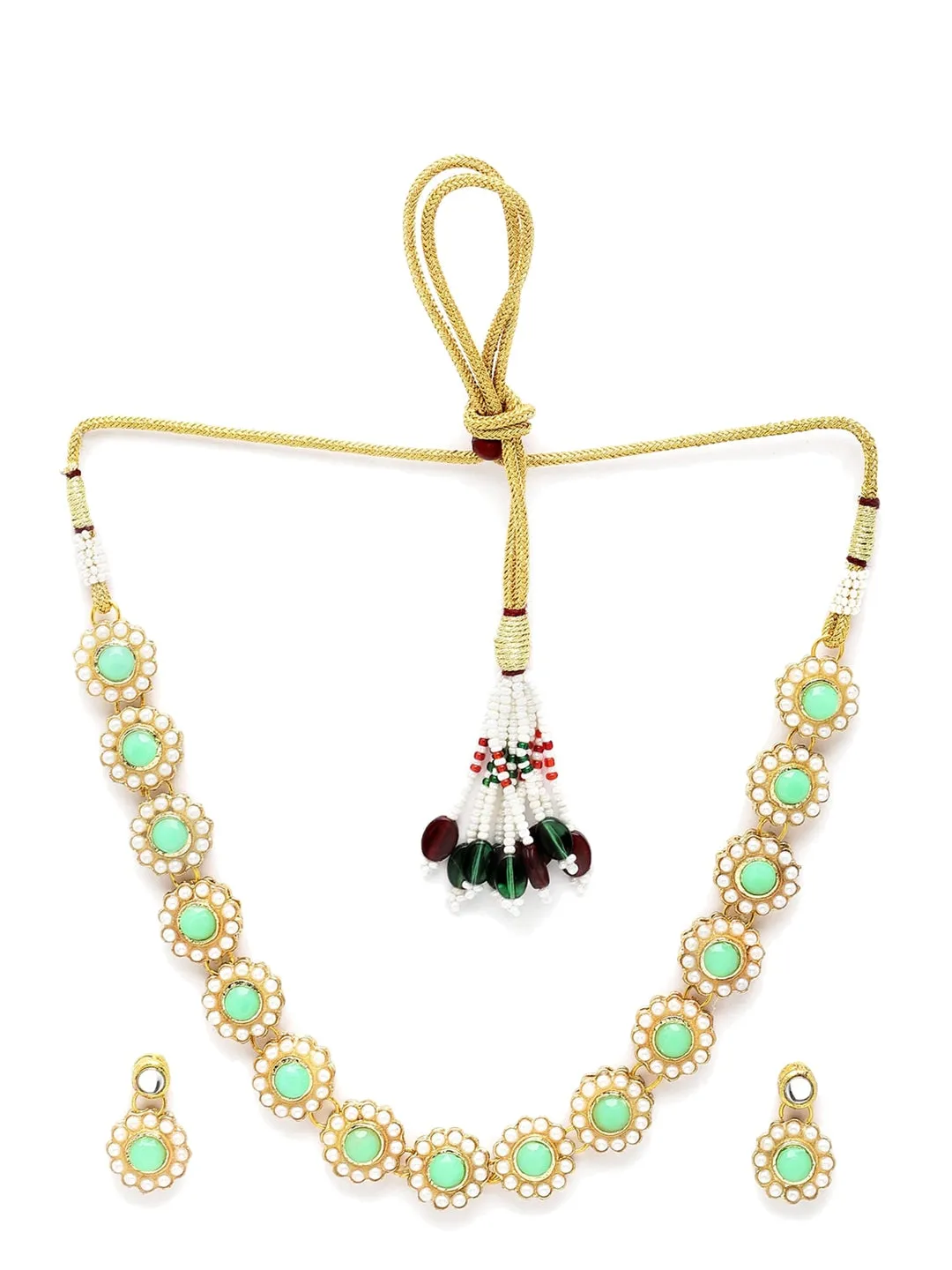 Women Lime Green Gold Plated Kundan Studded Jewellery Set