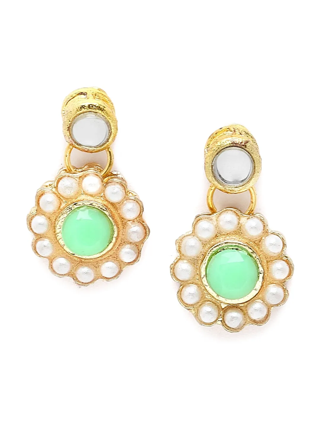 Women Lime Green Gold Plated Kundan Studded Jewellery Set