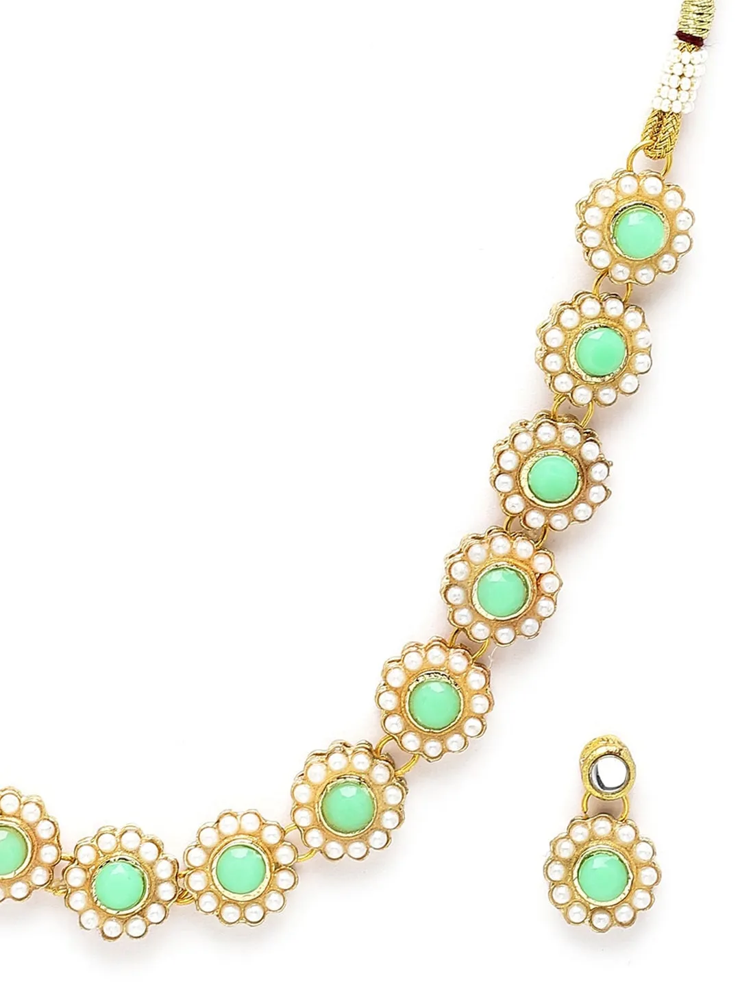 Women Lime Green Gold Plated Kundan Studded Jewellery Set
