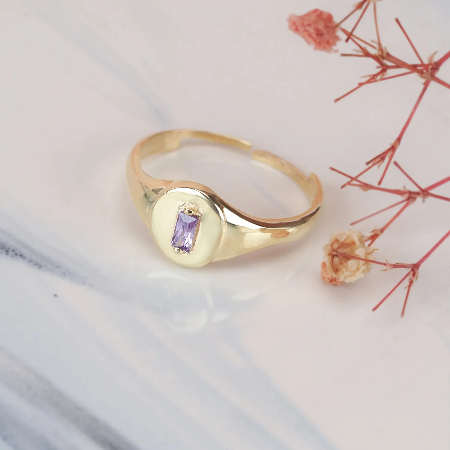Women's Dainty Signet Wrap Ring with Birthstone