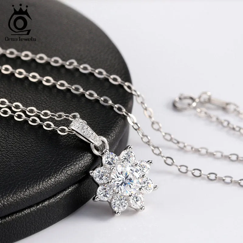 Women's Real 925 Sterling Silver Pendant Necklace With Crystal Snowflake